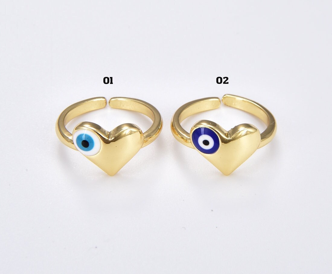 Anillo Ojo Turco Corazón Esmaltado Dorado