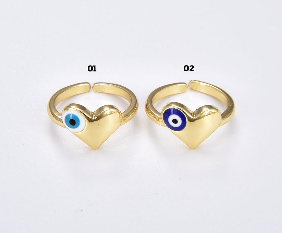 Anillo Ojo Turco Corazón Esmaltado Dorado