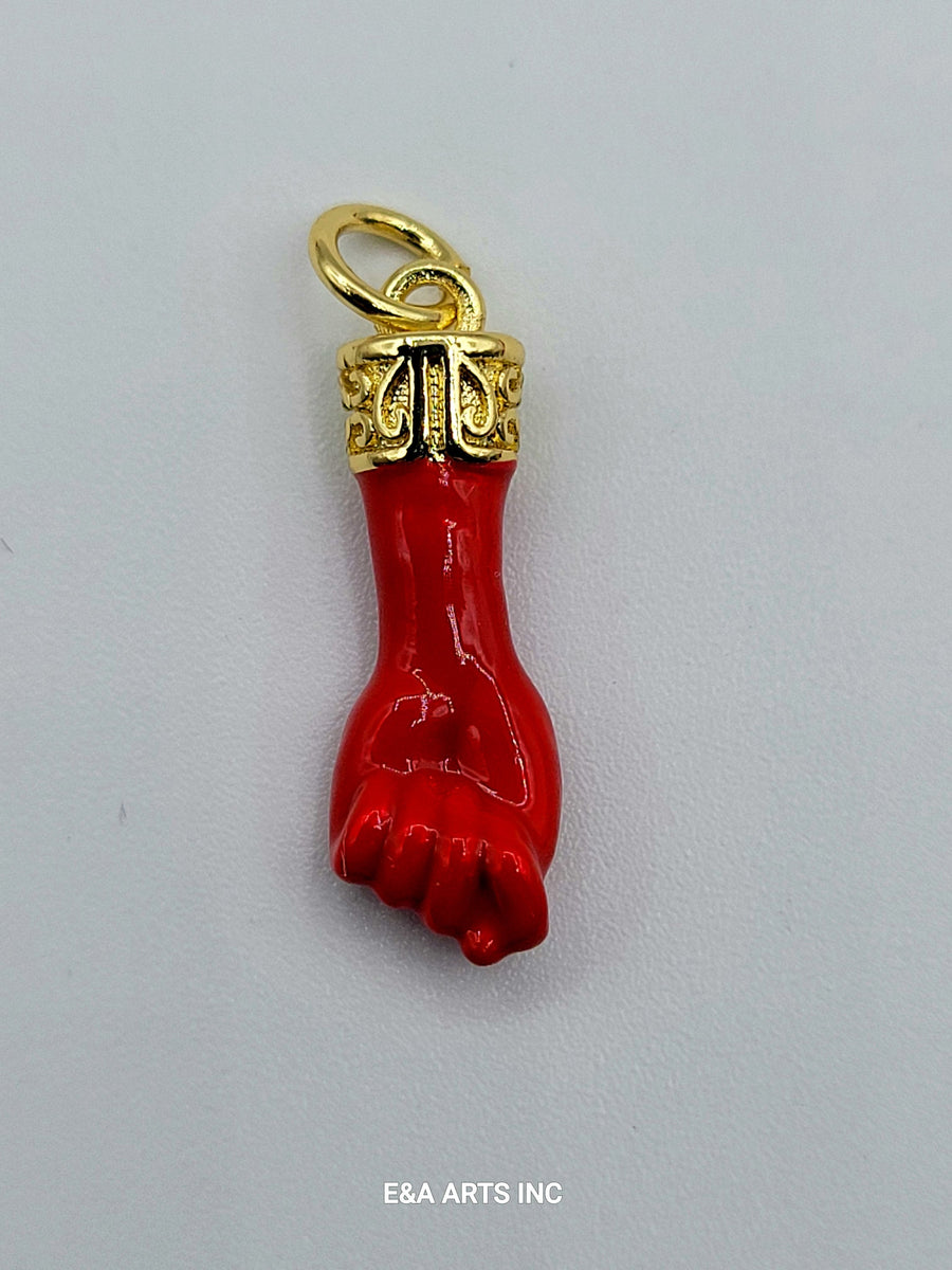 Amuleto de mano de Figa roja, talismán de buena suerte chapado en oro para protección