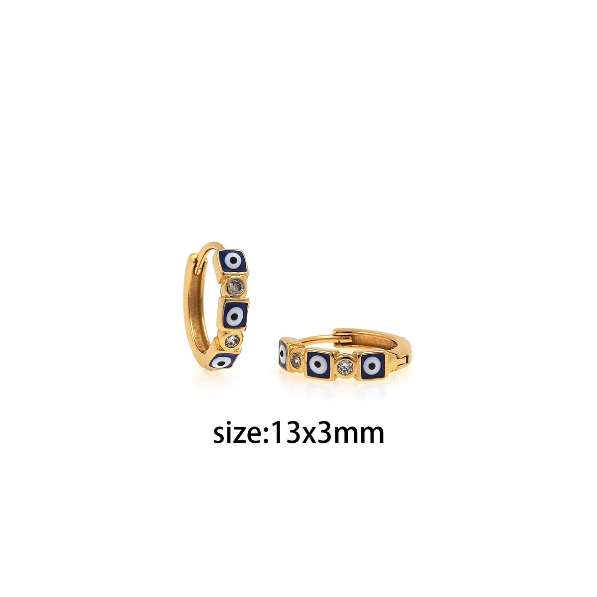Aretes Huggie Ojo Turco Cuadrado Brillante
