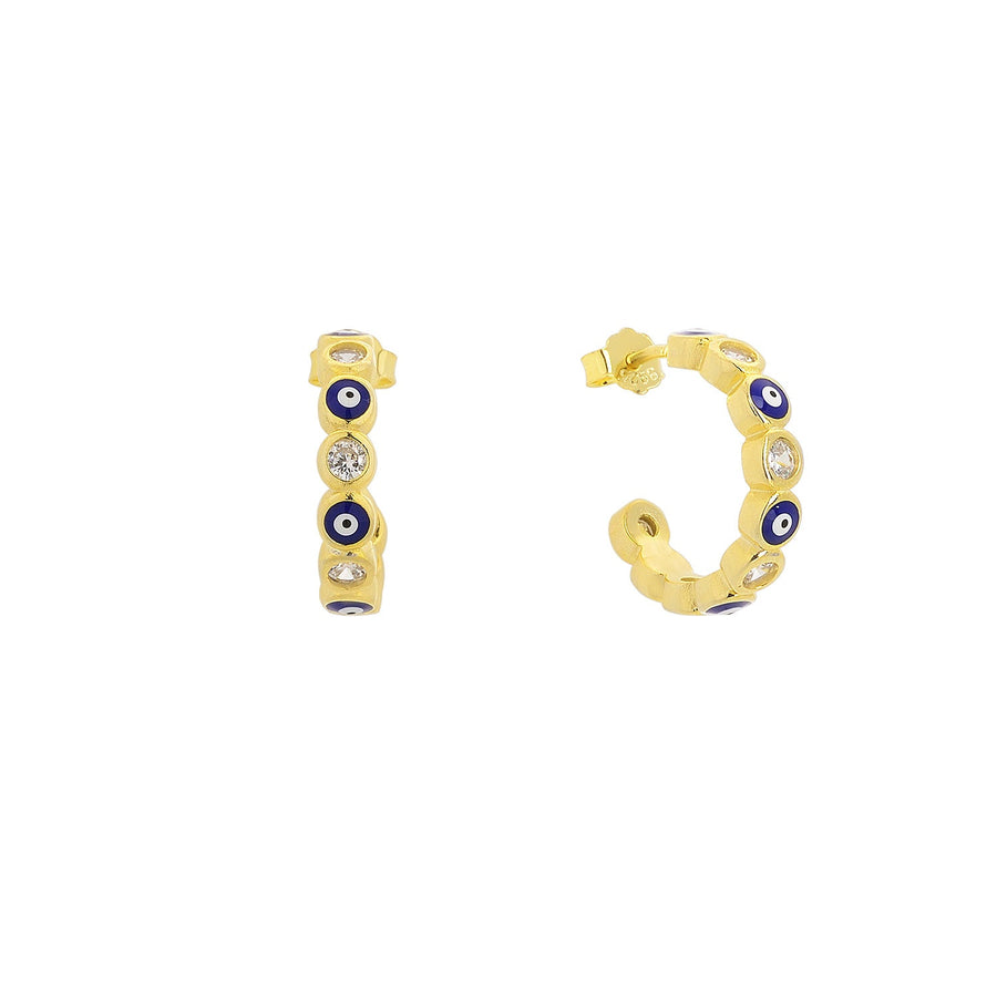 Aretes de Argolla Ojo Turco Plata Azul Noche