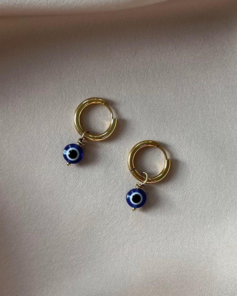 Aretes de Argolla Ojo Turco Acero Azul Noche