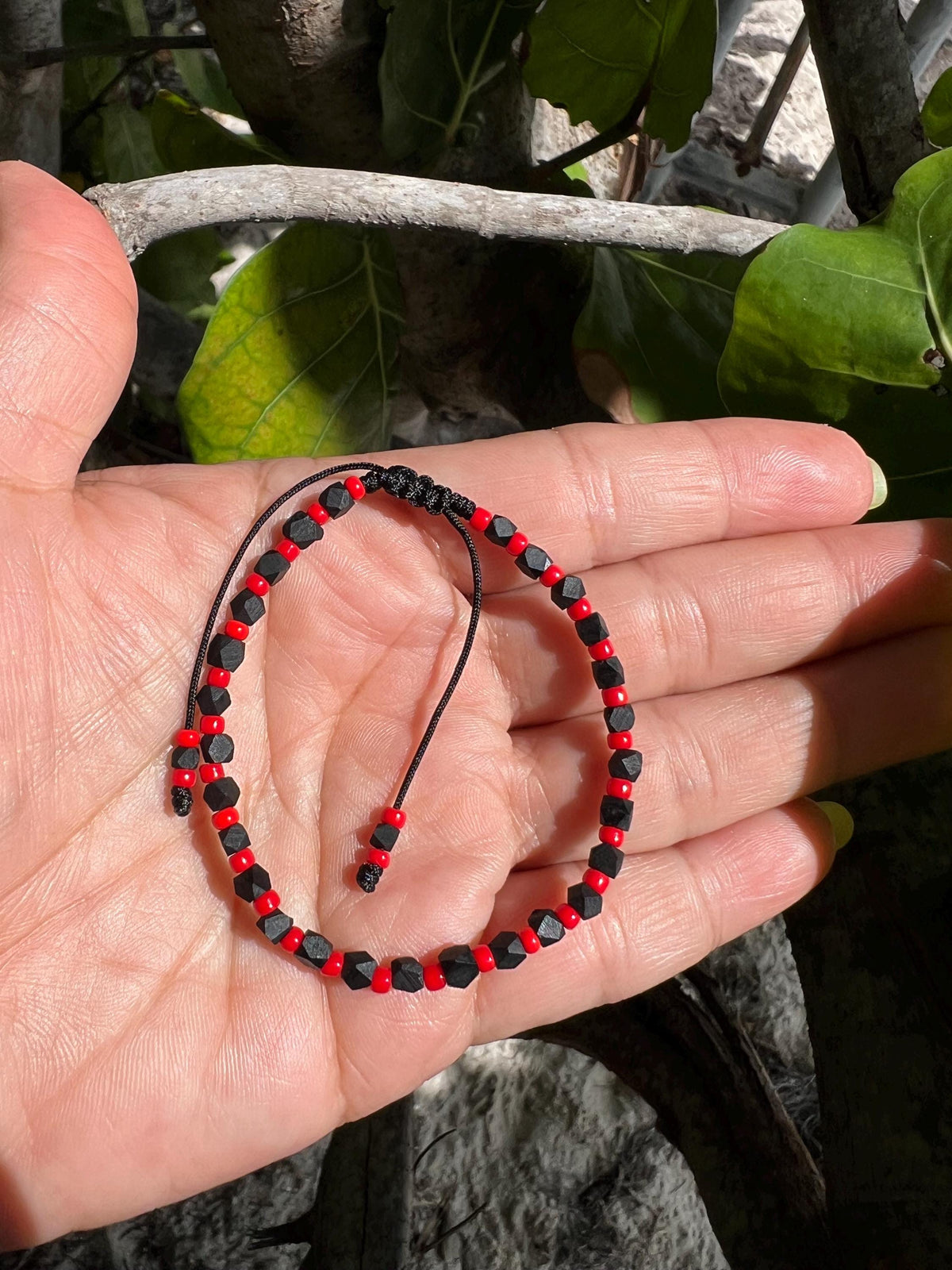 Pulsera Azabache Auténtico Cuentas Rojas