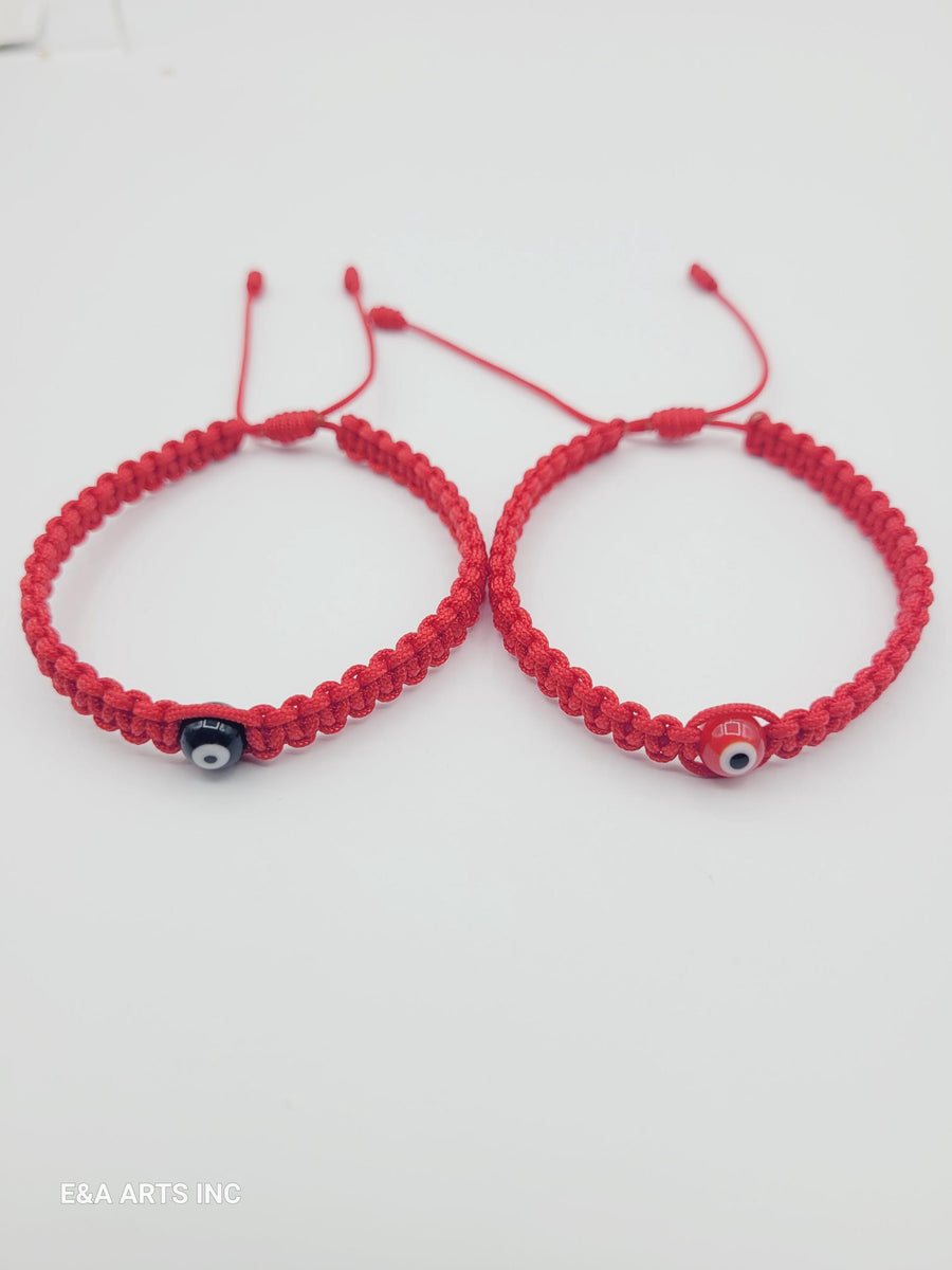 Set 2 Pulseras Hilo Rojo Ojo Turco de la Suerte
