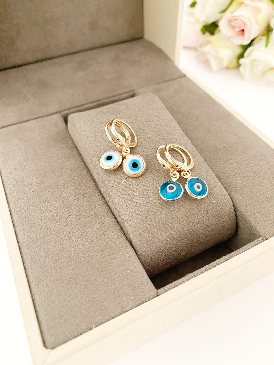 Aretes de Argolla Ojo Turco Cristal Azul