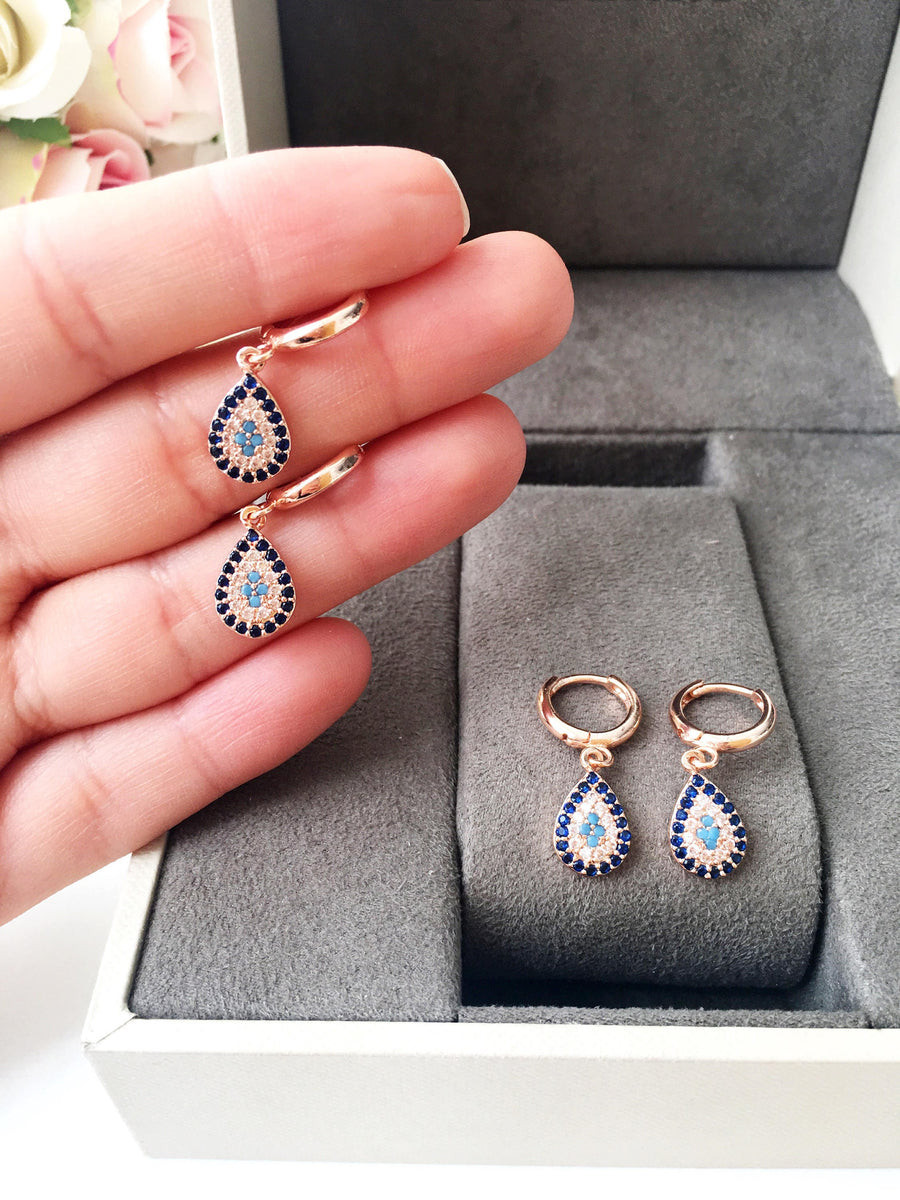 Aretes Ojo Turco Gota Oro Rosa
