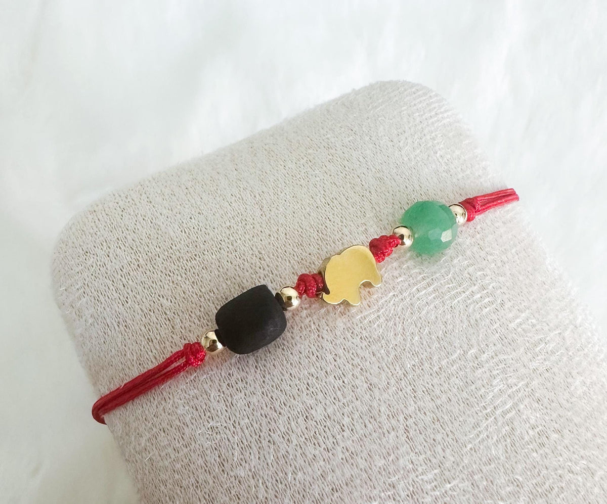 Pulsera Hilo Rojo Azabache y Elefante de la Suerte
