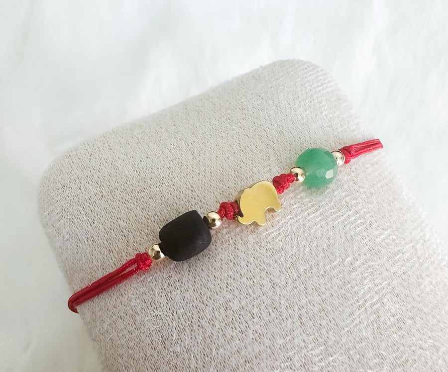 Pulsera Hilo Rojo Azabache y Elefante de la Suerte