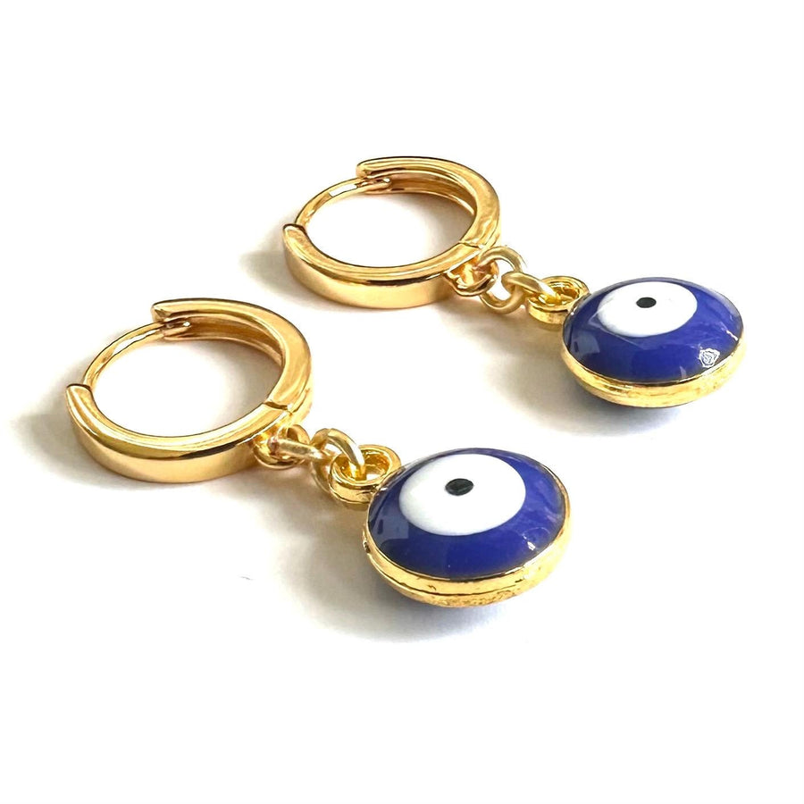 Aretes de Argolla Ojo Turco Azul Oro 14K