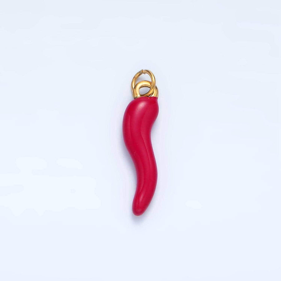 Delicado dije de chile rojo, mini colgante de cuerno italiano de acero inoxidable dorado para pulsera, collar, suministro de dijes p1226
