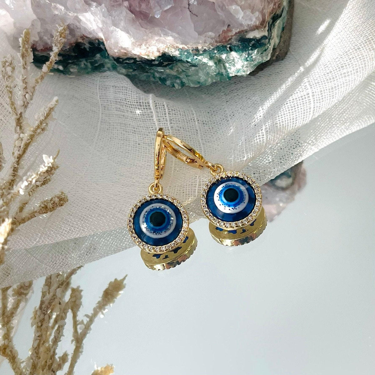Aretes de Argolla Ojo Turco Brillo Protector