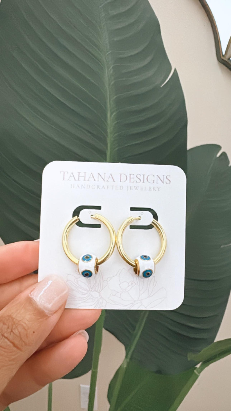 Aretes de Argolla Ojo Turco Acero Dorado