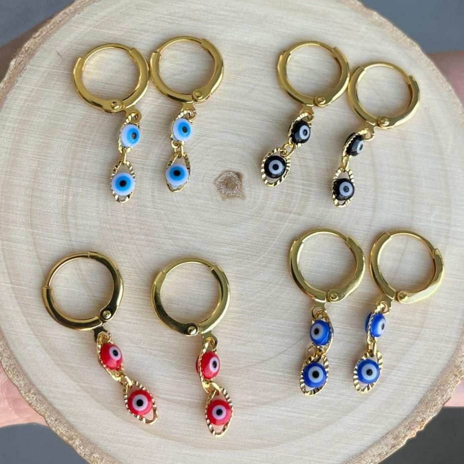 Aretes de Argolla Ojo Turco Colores de Protección