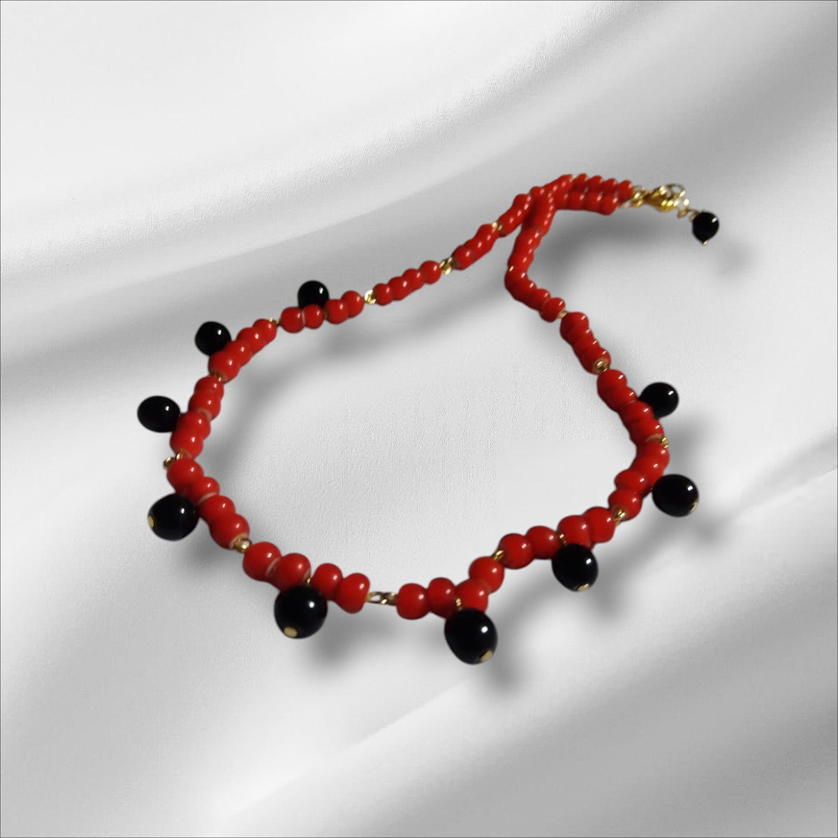Collar de cuentas de ónix, collar de cuentas hecho a mano / cuentas de ónix y vidrio