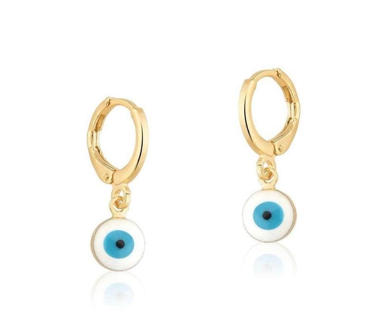 Aretes de Argolla Ojo Turco Esmalte Azul