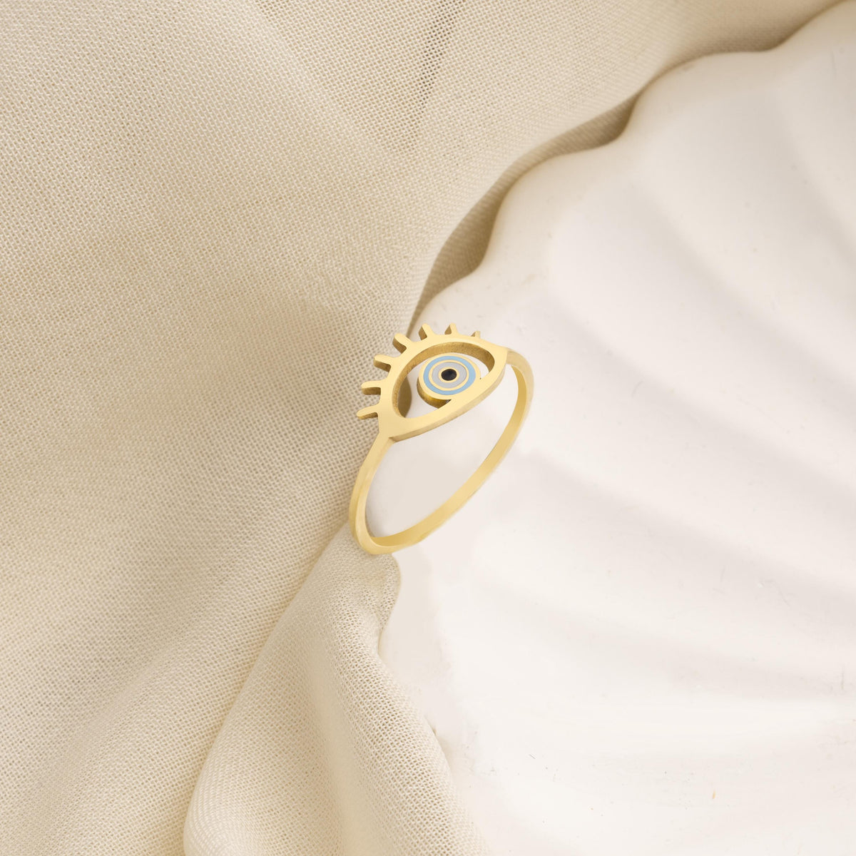 Anillo Ojo Turco Plata Esmaltado Delicado