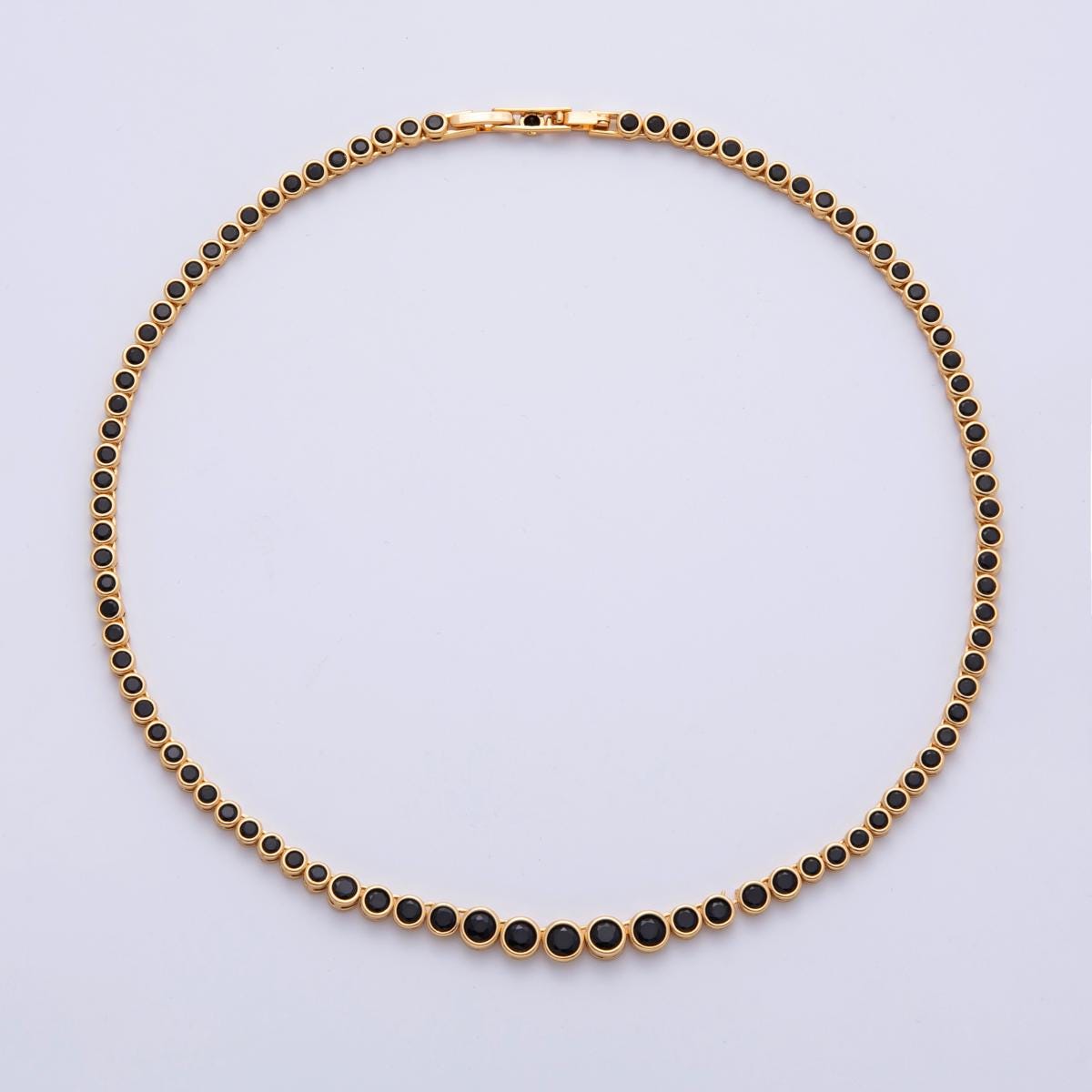 Collar de tenis con circonitas negras graduadas, chapado en oro de 24 quilates, 40,6 cm / WA-4508