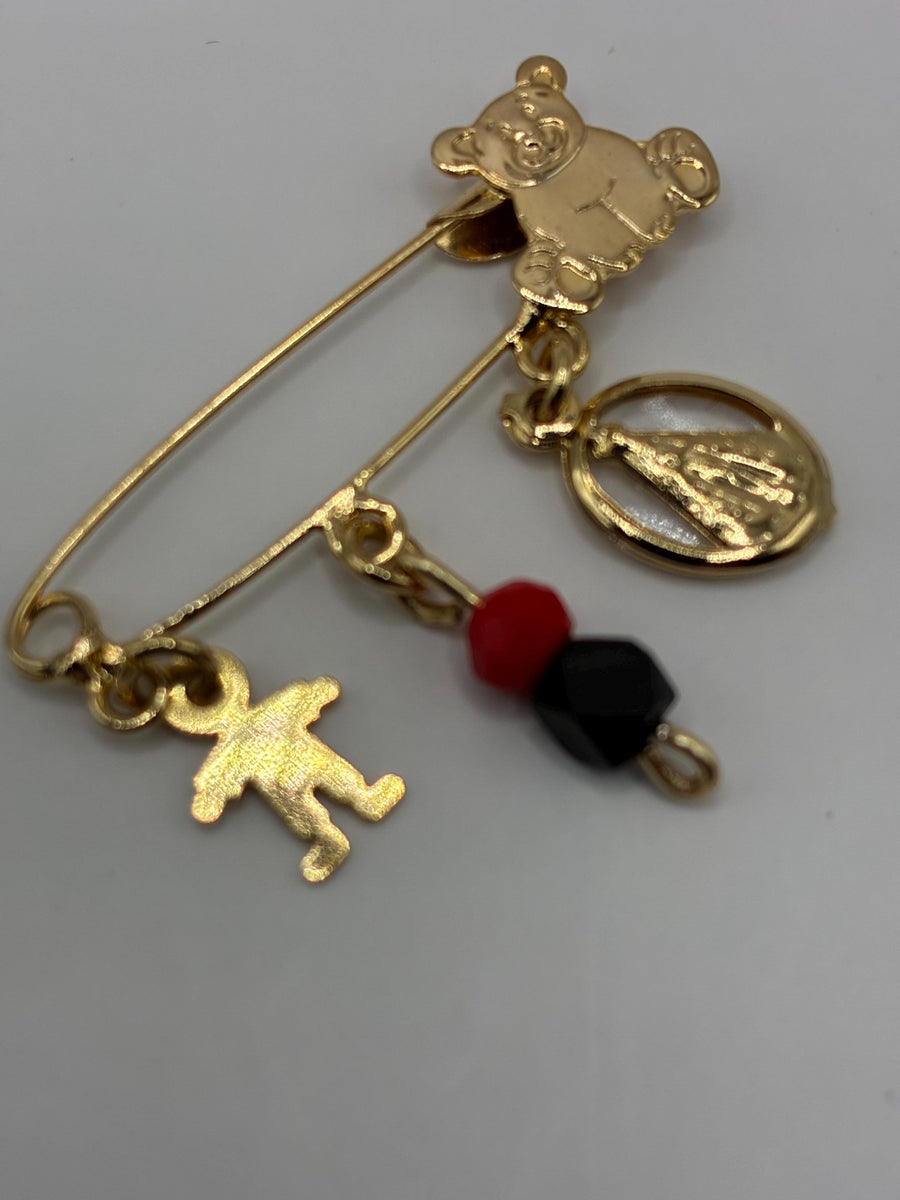 Azabache hecho a mano, broche de bebé de azabache, dije de oro de 18 quilates, protección espiritual