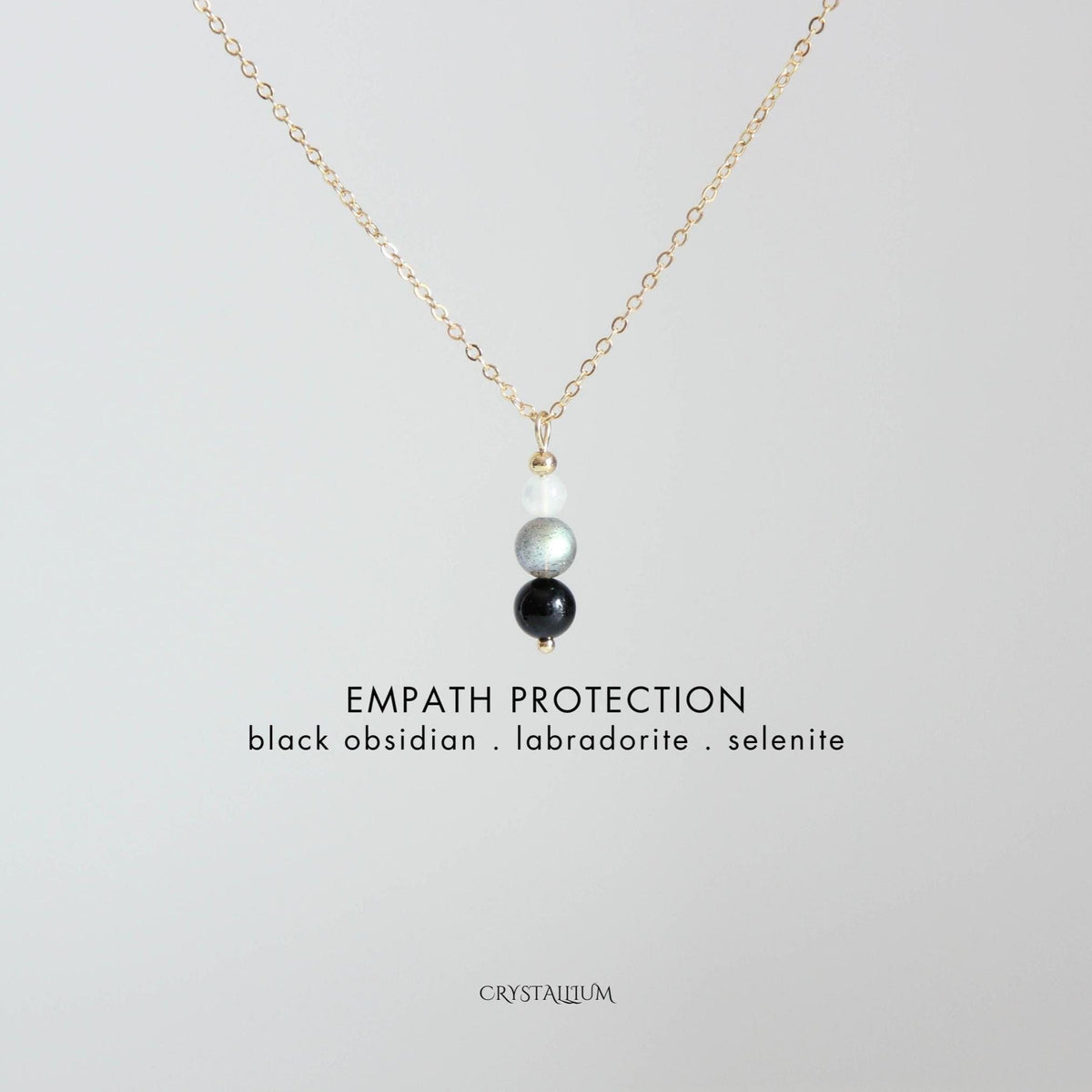 Collar de protección empática Joyería artesanal de cristales curativos Collar de piedras preciosas para el autocuidado Obsidiana negra Labradorita Selenita Regalos de cumpleaños