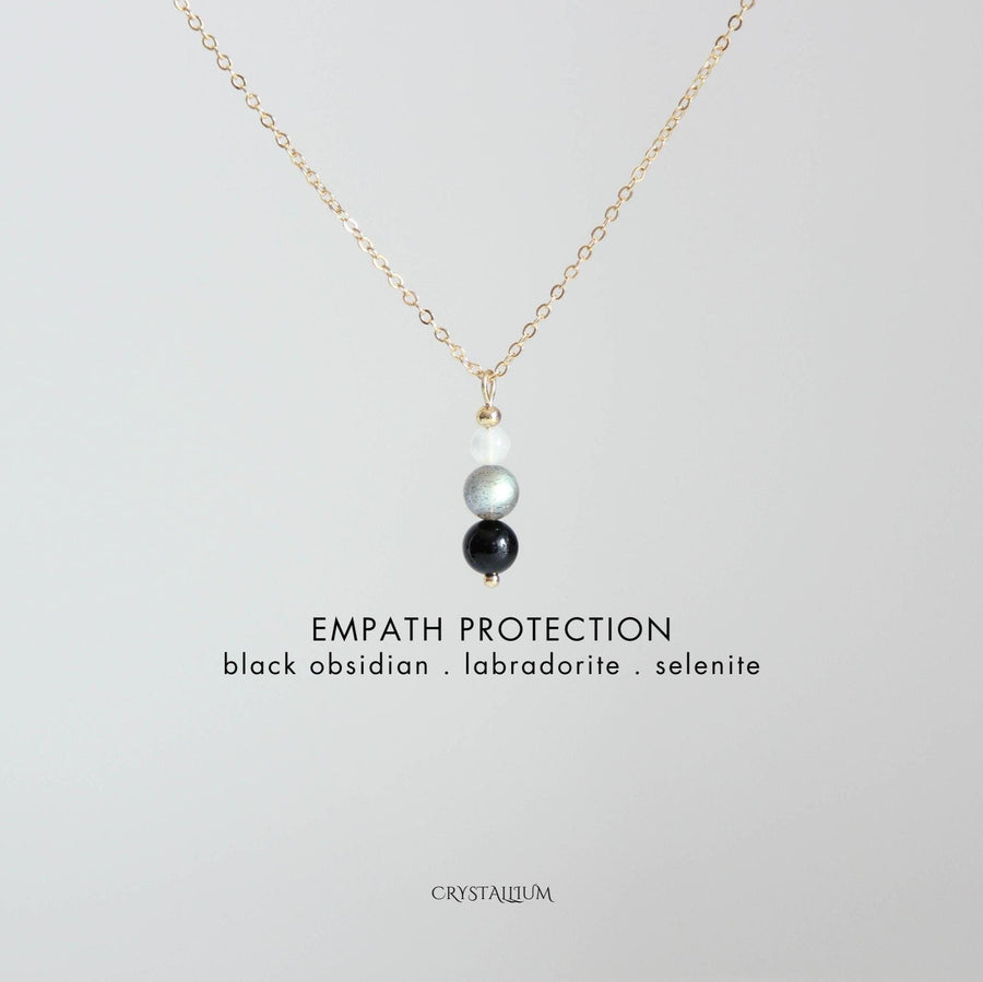 Collar de protección empática Joyería artesanal de cristales curativos Collar de piedras preciosas para el autocuidado Obsidiana negra Labradorita Selenita Regalos de cumpleaños