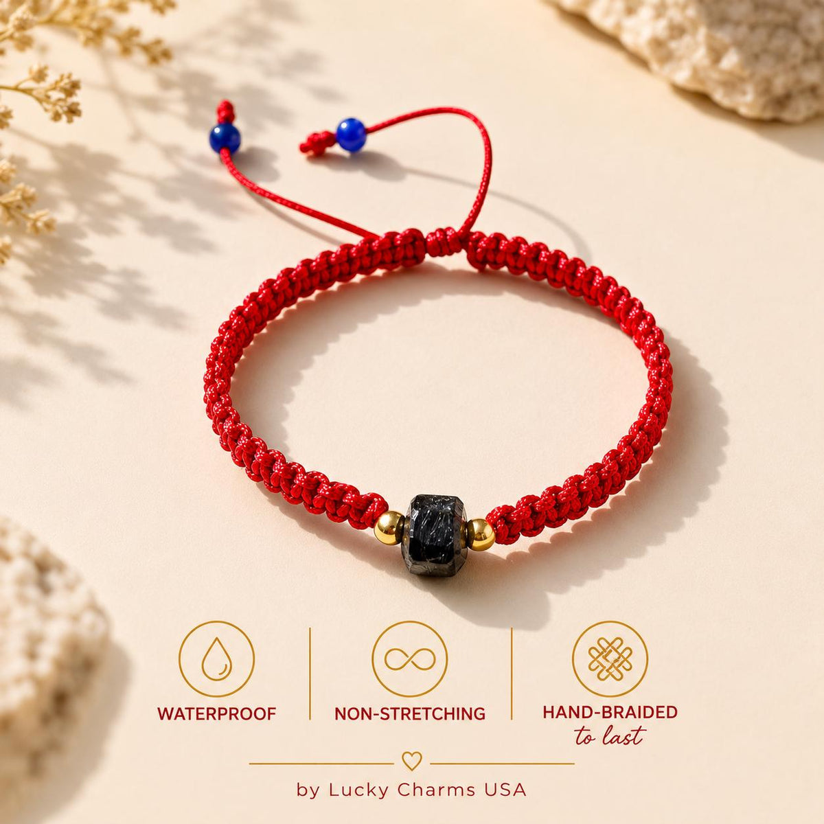 Pulsera Hilo Rojo Azabache Auténtico Oro 14K