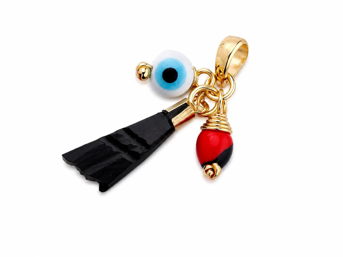 Amuleto de Azabache, Colgante de Azabache Genuino con Peonía y Ojo Turco – Amuleto de Protección Hecho a Mano / Regalo Espiritual