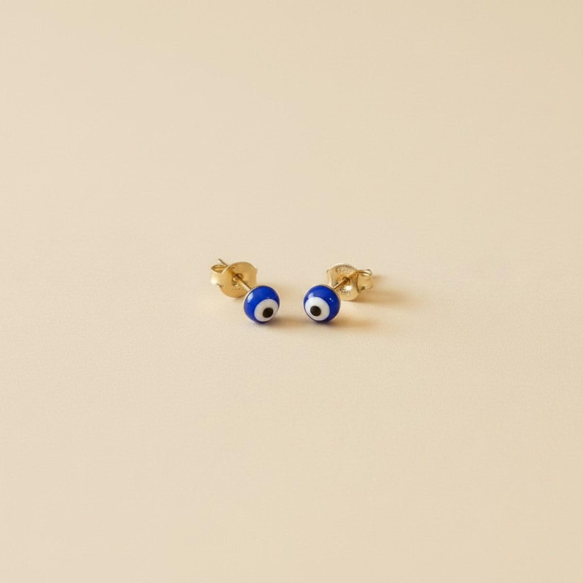 Aretes de Botón Ojo Turco Azul Oro 18K