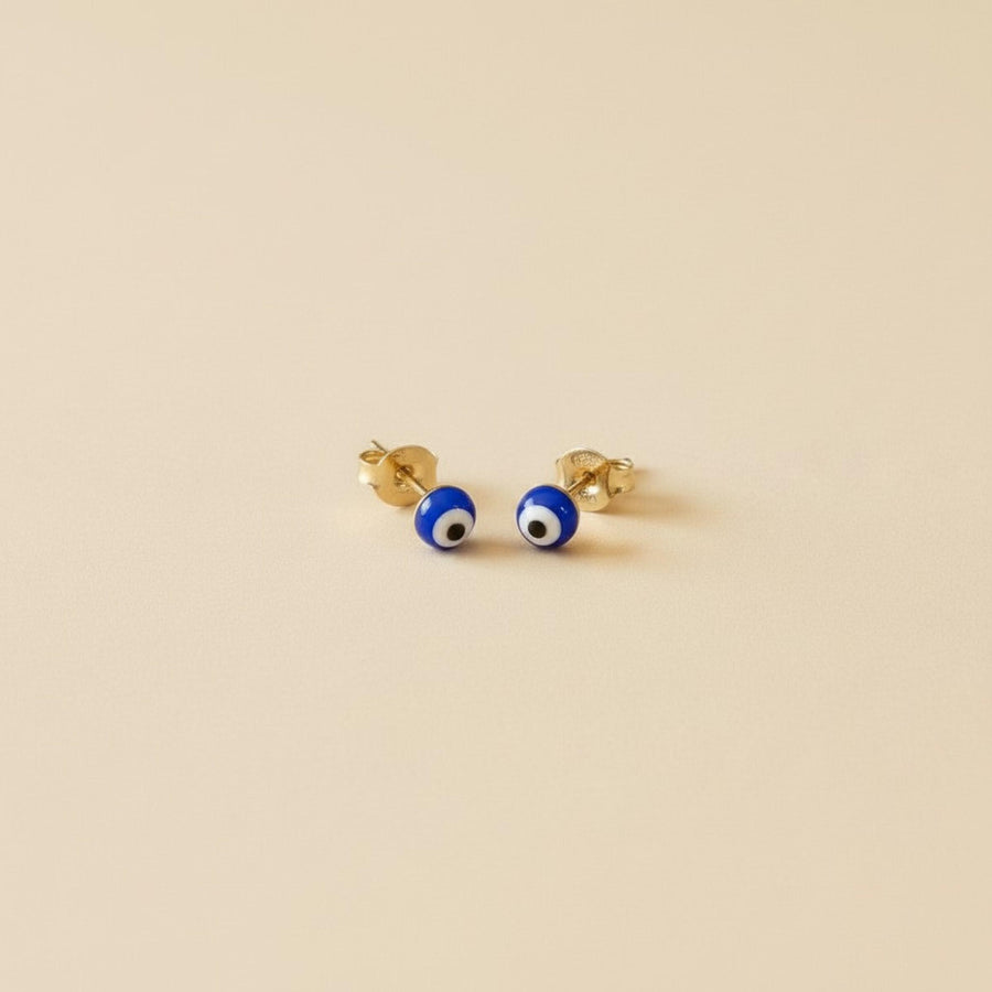 Aretes de Botón Ojo Turco Azul Oro 18K