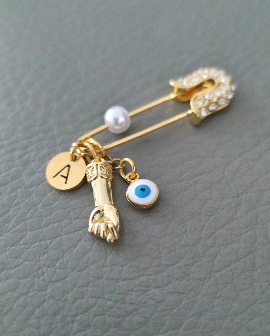 Pin Figa personalizado, amuleto de protección contra el mal de ojo, imperdible para bebé chapado en oro, amuleto de embarazo.