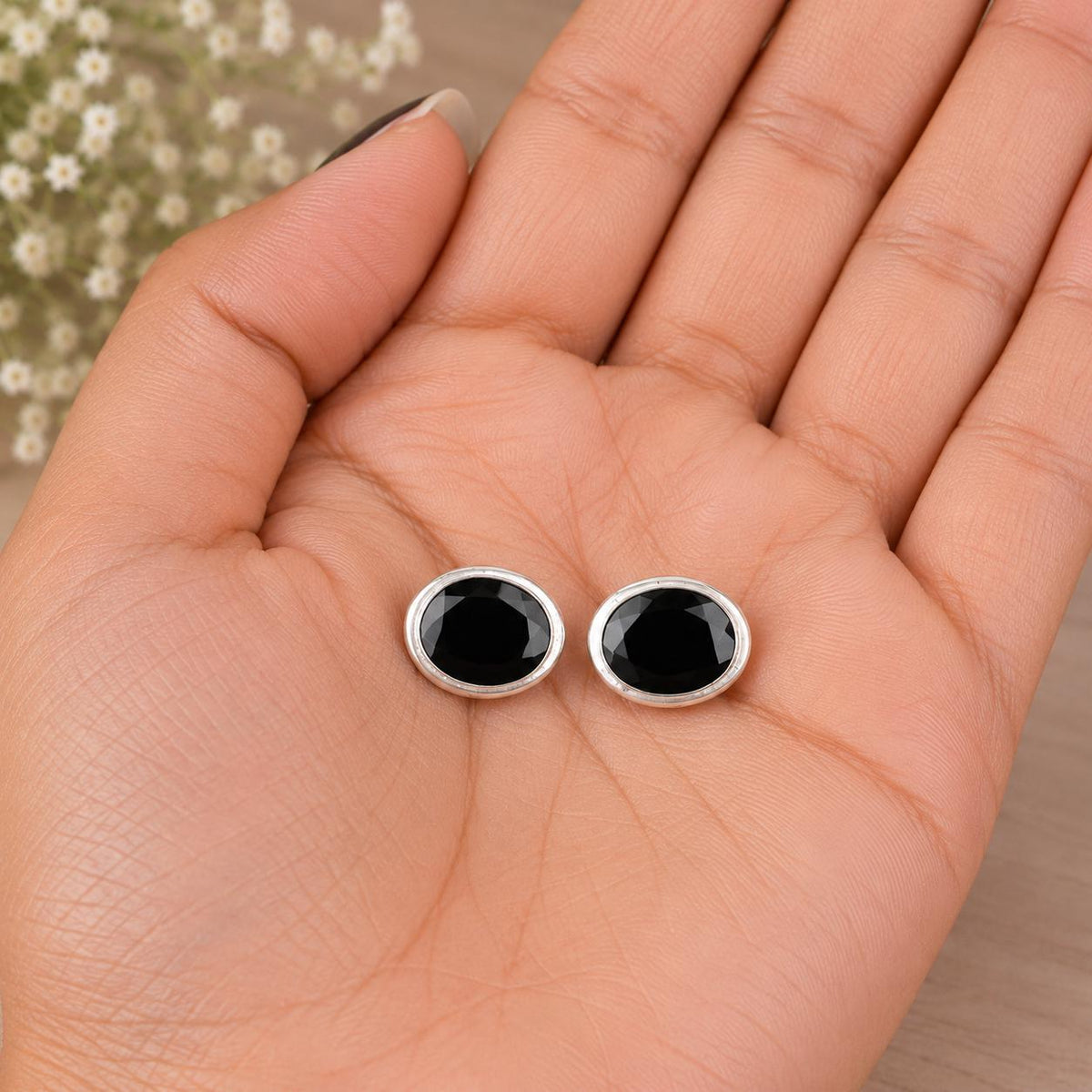Aretes Ovalados Ónix Negro Plata 925