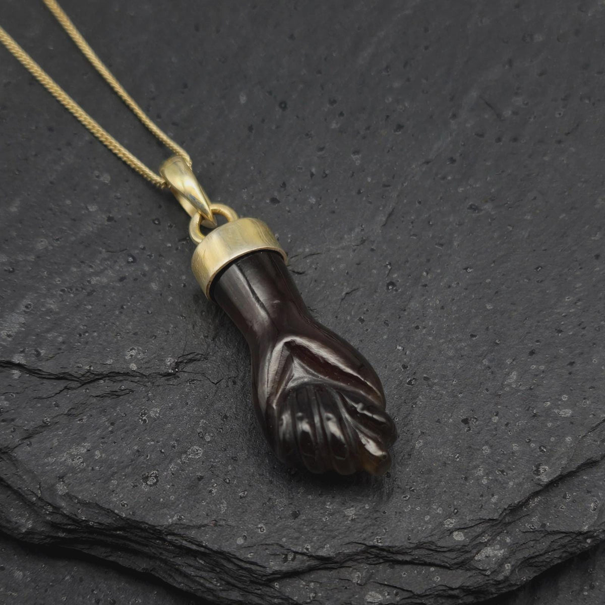 Colgante de mano de Figa de ónix negro, plata de ley 925