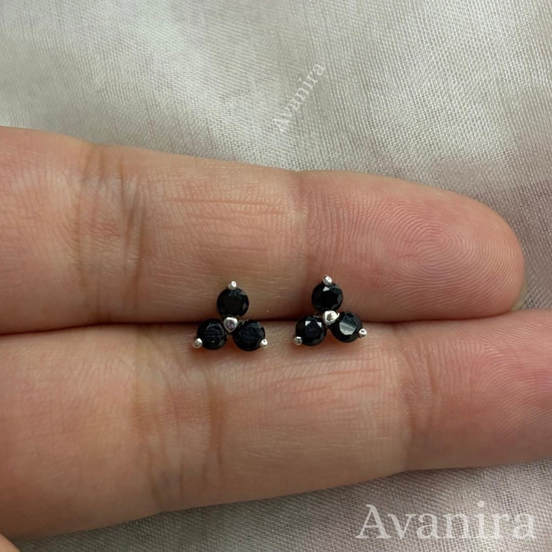 Aretes Trío Espinela Negra Plata 925