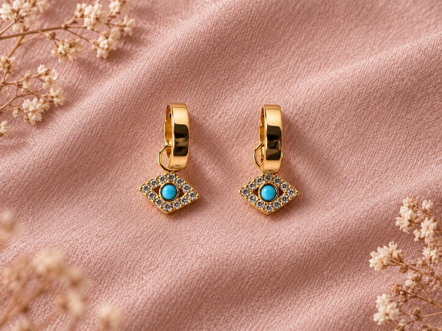 Aretes de Argolla Ojo Turco Turquesa Brillante
