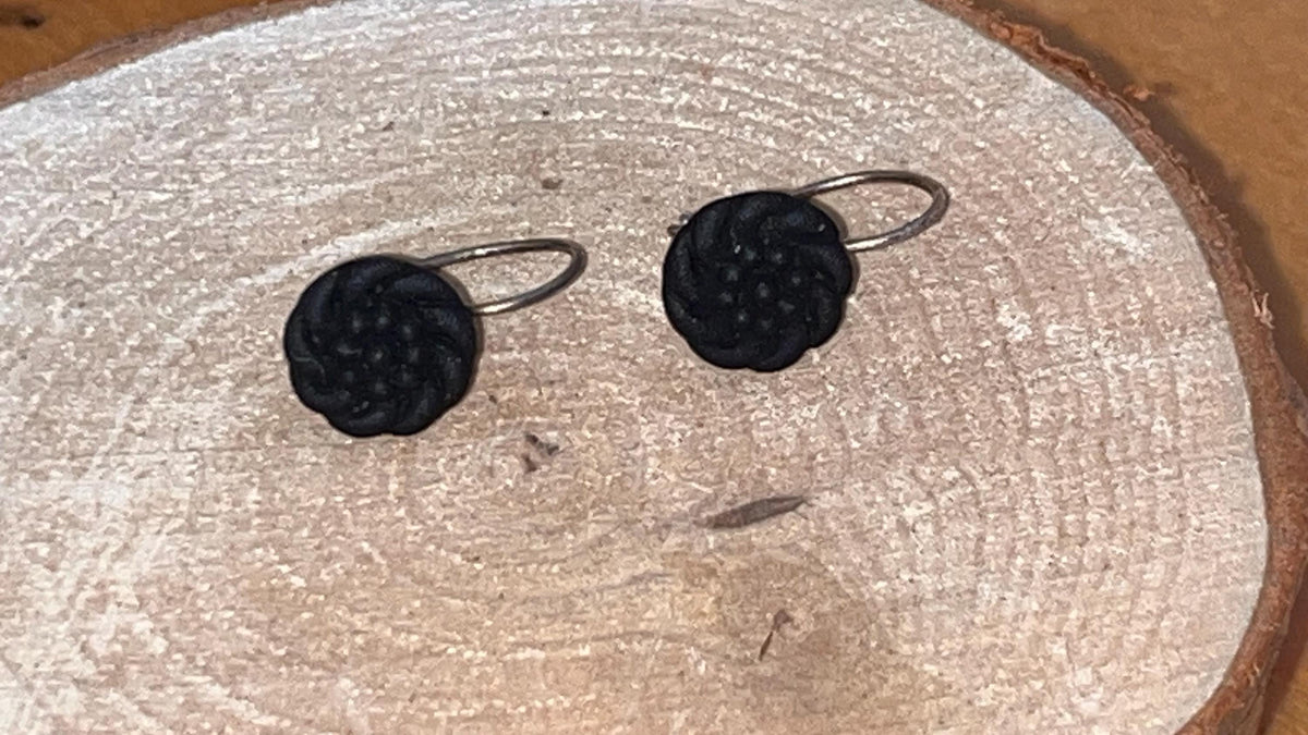Aretes Colgantes Azabache Roseta Plateada