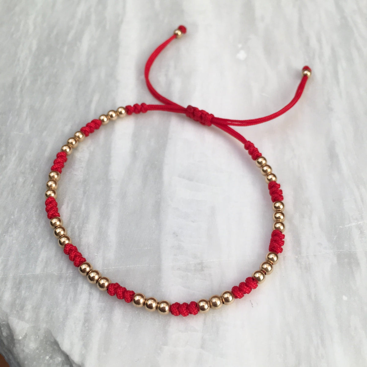 Pulsera Macramé Roja y Dorada Unisex Oro 14K